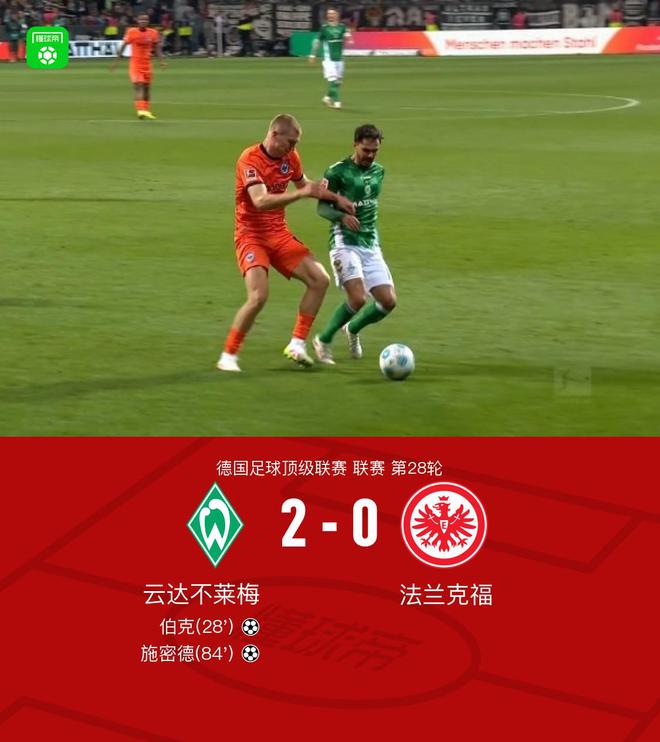 不萊梅勝法蘭克福，施密德助攻，伯克進(jìn)球，2-0