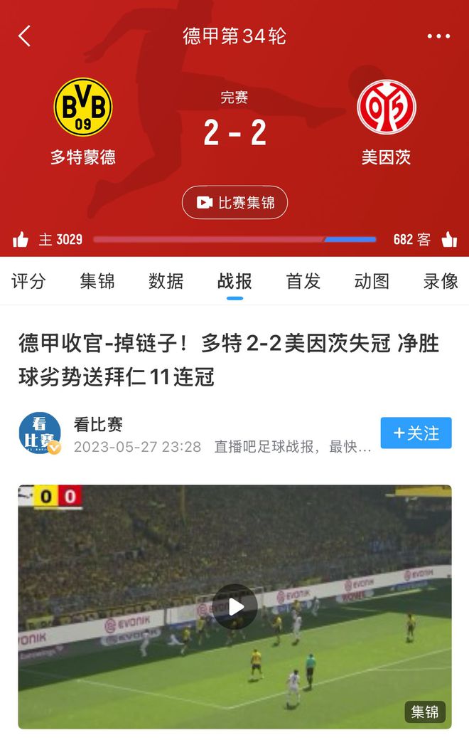 美因茨逼平多特，助拜仁奪冠。兩年后，再戰(zhàn)冠軍局。